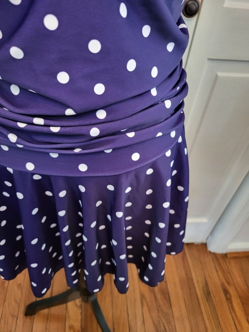 Navy White Polka Dot Retro Inspired Ruched Swim Dress XL Twee Pinup Rockabilly - Picture 5 of 10